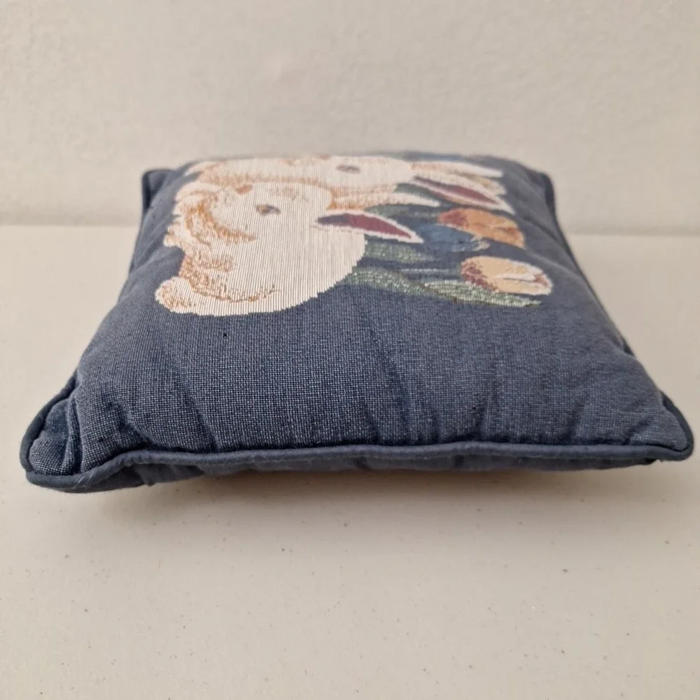 Vintage Tapestry Throw Pillow Bunny Rabbit Farmhouse Rustic Cottage Pillow 12x12